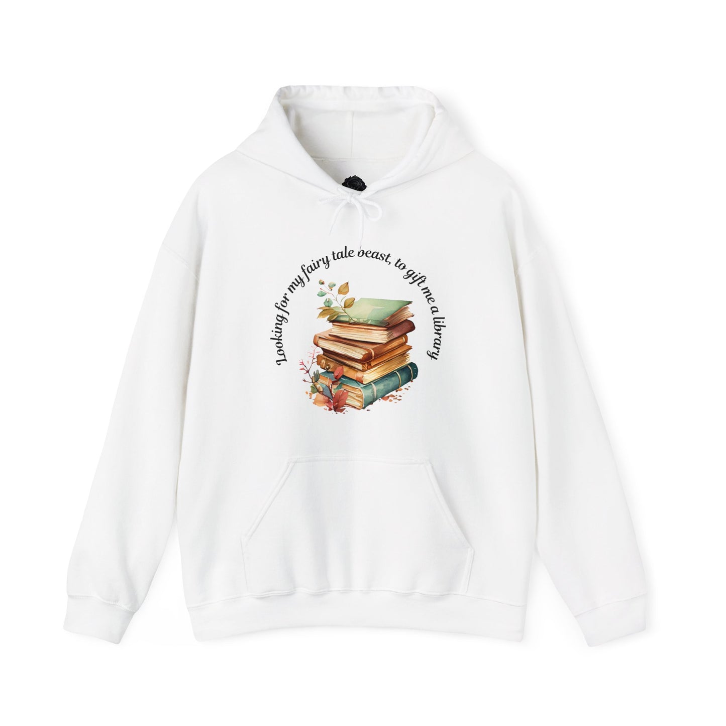 "Looking for my fairytale beast to gift me a library" Unisex Heavy Blend™ Hooded Sweatshirt